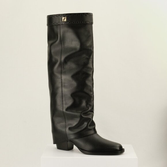 Fendi Minerva Knee-High 55mm Leather Boots, Black, EU 36/US 6 - Picture 1 of 15
